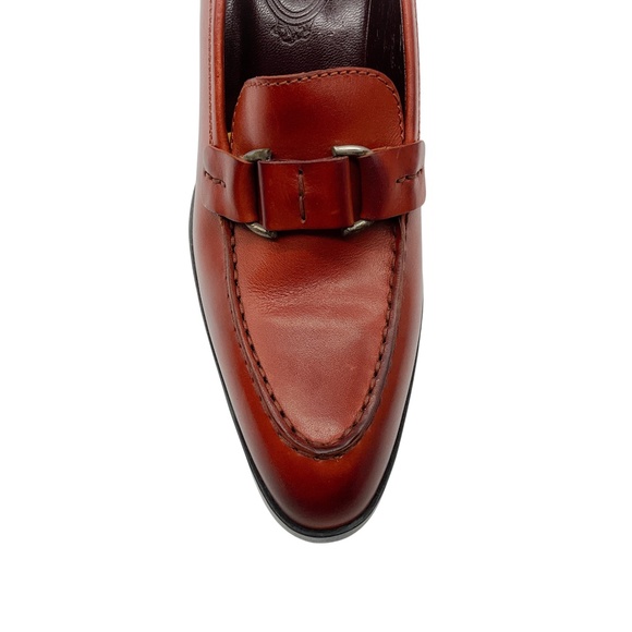 TOD'S BROWN LEATHER HEELED LOAFER PUMPS - Picture 5 of 9